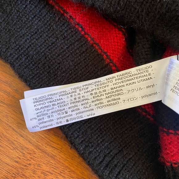 Zara Red Black Striped Tulle Ruffle Neck Mohair Blend Knit Sweater Size S - Picture 9 of 12